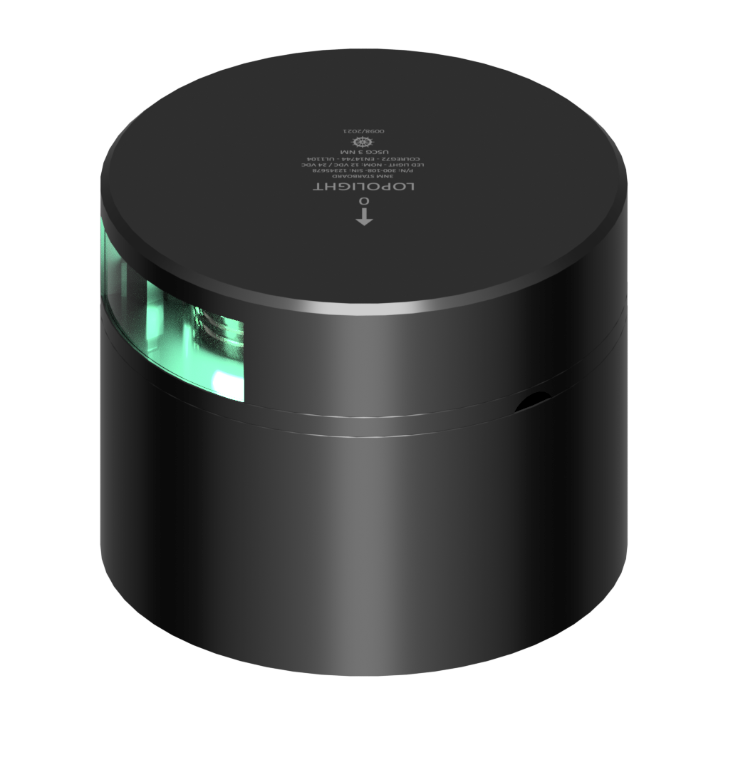 2nm 112,5° Starboard Sidelight, dimmable, black 2nm 112,5° Starboard Sidelight, dimmable, black